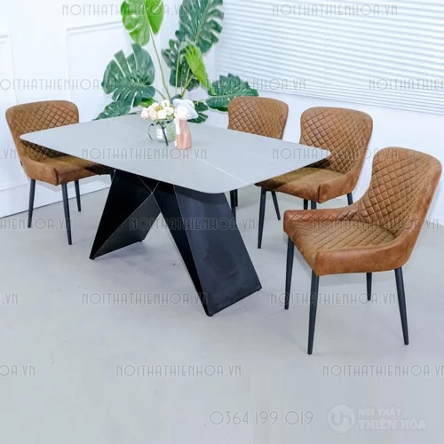 Bàn ăn mặt đá chân sắt sơn tĩnh điện cao cấp