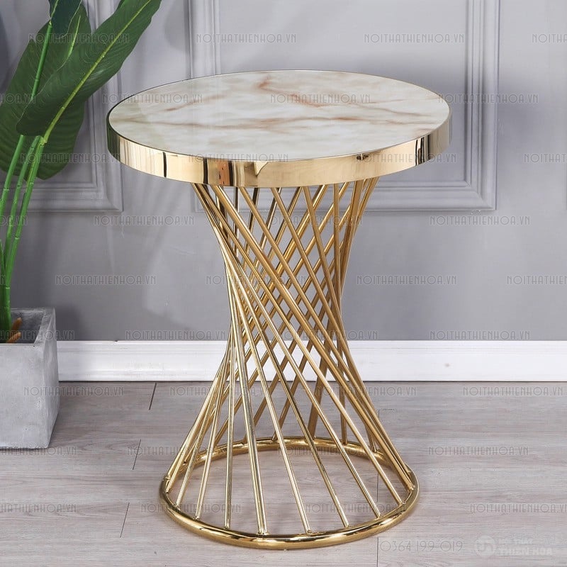 Bàn tiếp khách sang trọng chân mạ vàng