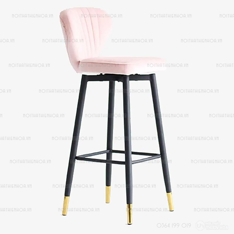 Ghế bar xoay lưng bọc nhung chân sắt bọc ống mạ vàng