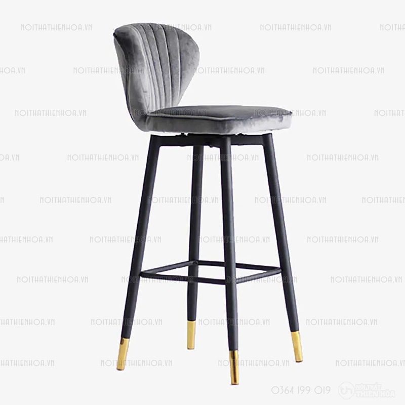 Ghế bar xoay lưng bọc nhung chân sắt bọc ống mạ vàng