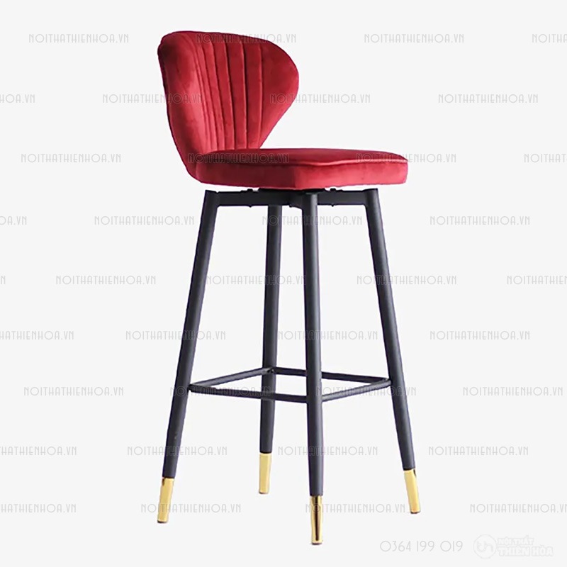 Ghế bar xoay lưng bọc nhung chân sắt bọc ống mạ vàng