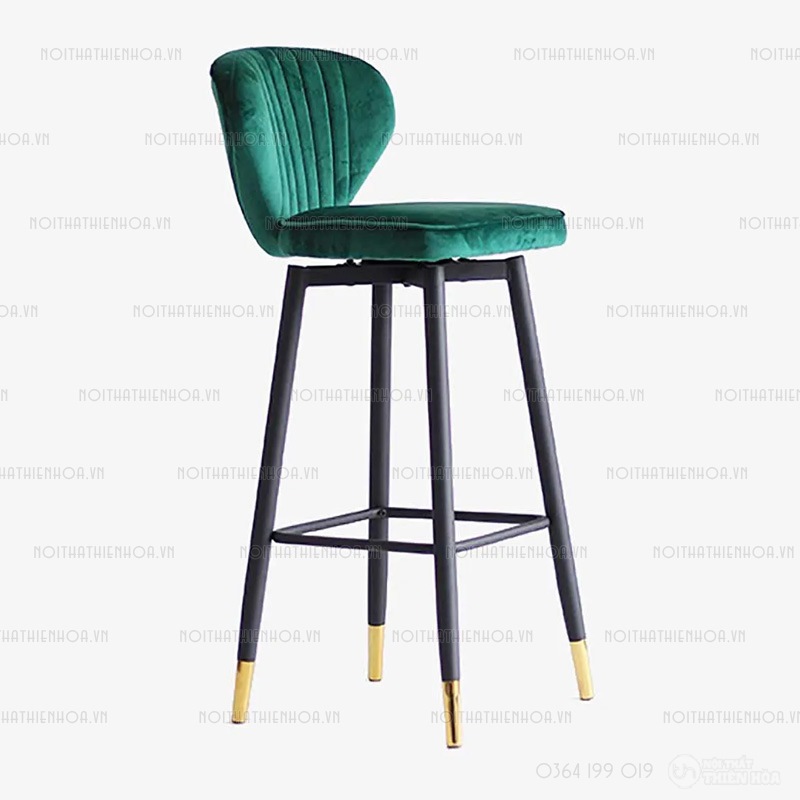 Ghế bar xoay lưng bọc nhung chân sắt bọc ống mạ vàng