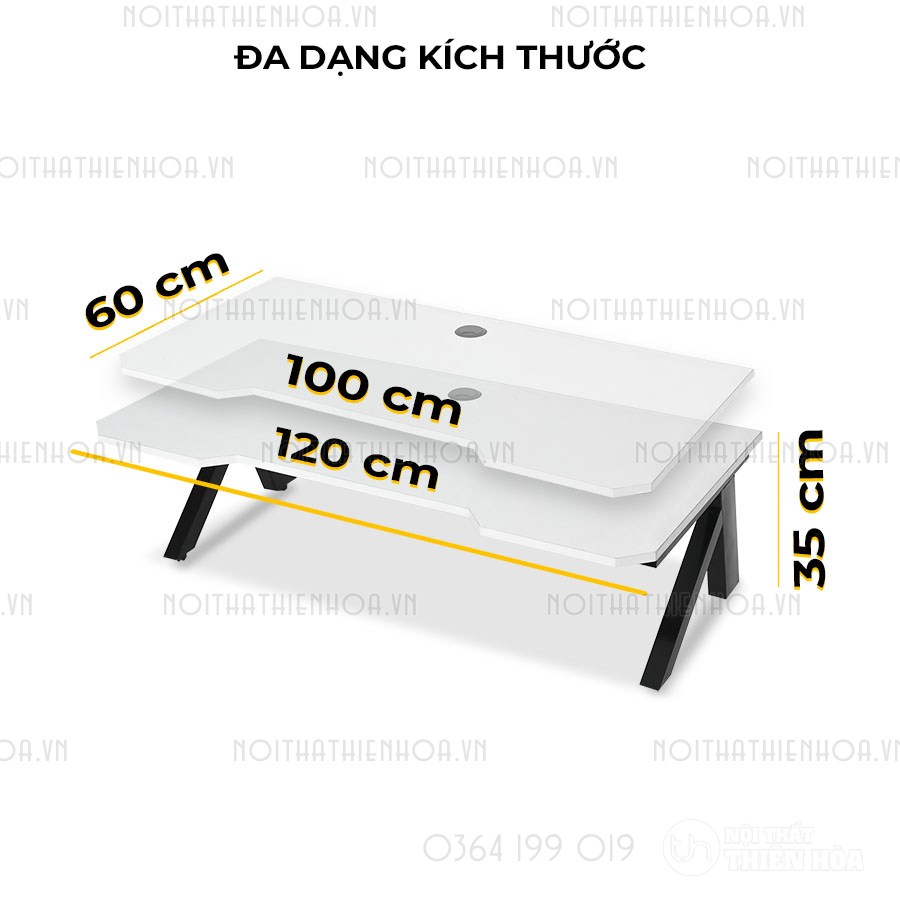 bàn bệt gaming chữ K mặt trắng đa dạng kích thước