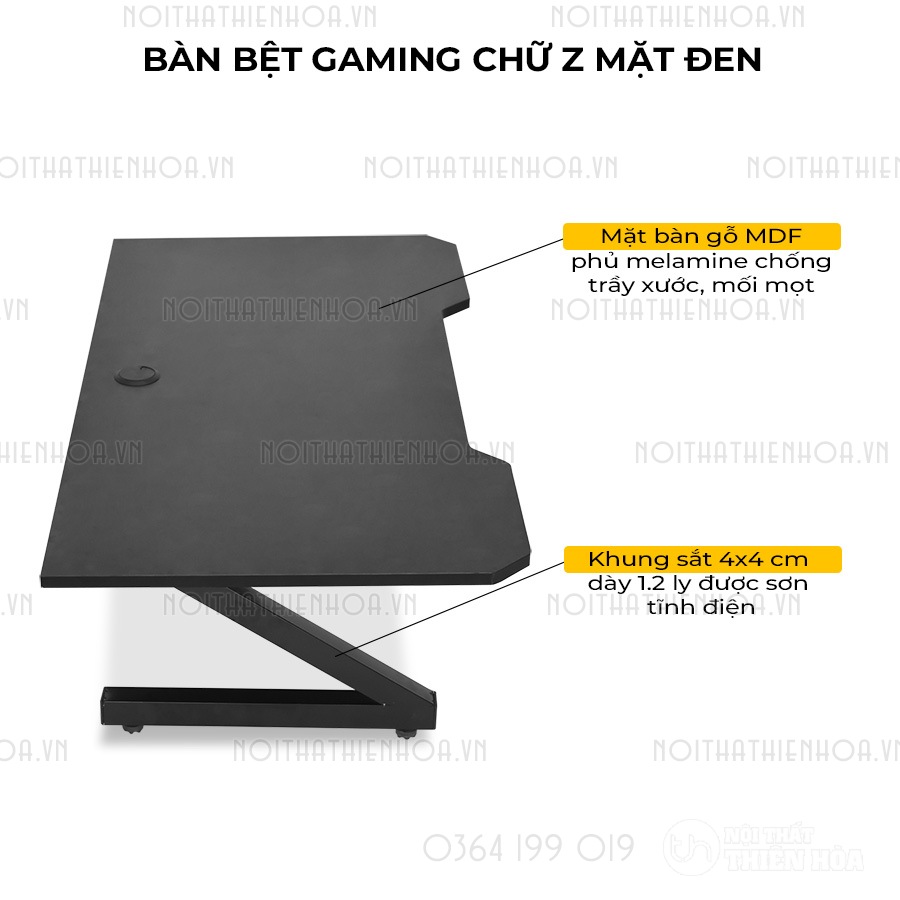 Bàn bệt gaming chữ Z mặt đen
