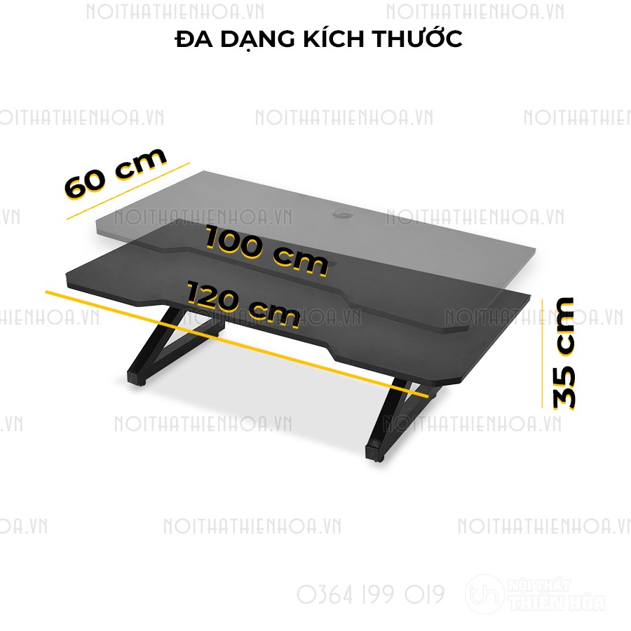 Bàn bệt gaming chữ Z mặt đen đa dạng kích thước