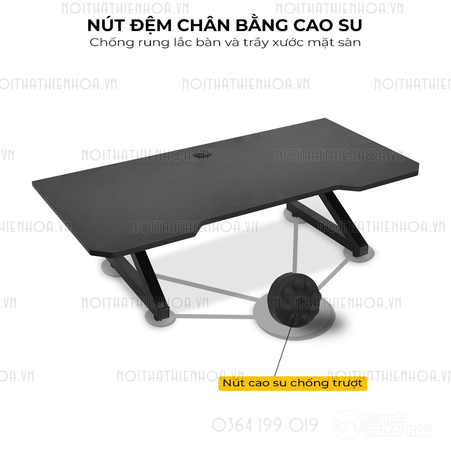 Bàn bệt gaming chữ Z mặt đen nút đệm chân bằng cao su