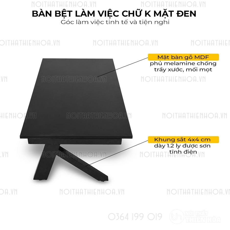 Bàn Bệt làm việc chữ K mặt đen