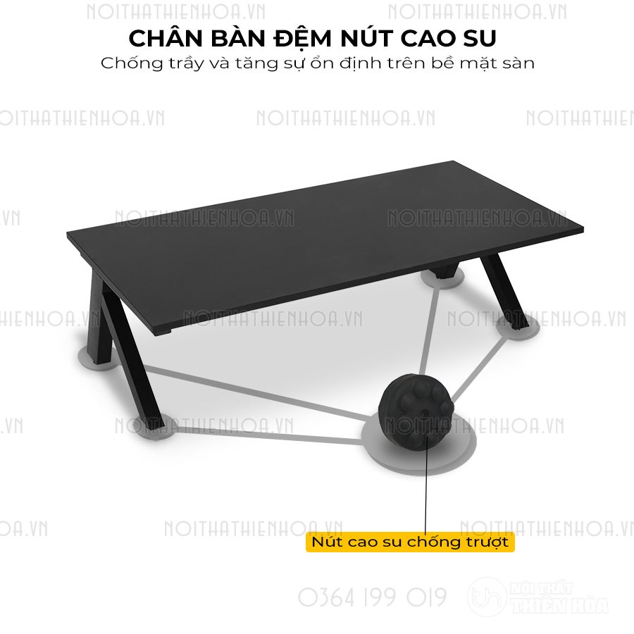 Bàn Bệt làm việc chữ K mặt đen chân bàn đệm nút cao su