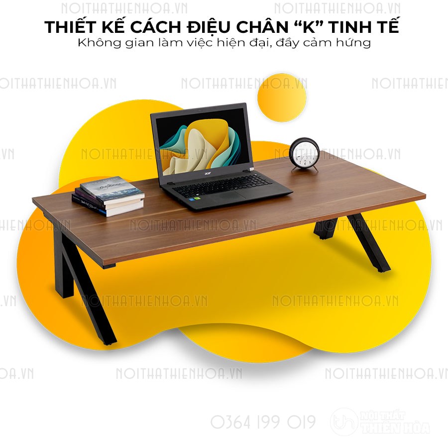 bàn bệt làm việc chữ K mặt gỗ nâu - - Thiết kế cách điệu chân K tinh tế