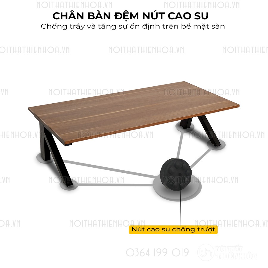 bàn bệt làm việc chữ K mặt gỗ nâu - Chân bàn đệm nút cao su