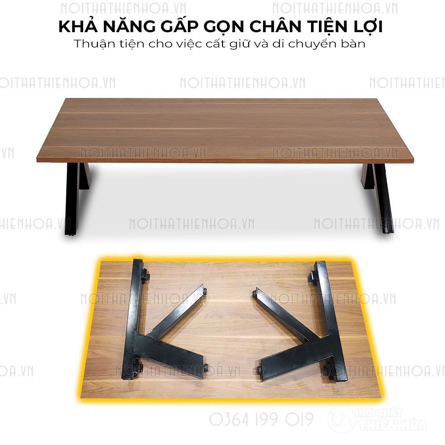 bàn bệt làm việc chữ K mặt gỗ nâu - Khả năng gấp gọn chân tiện lợi