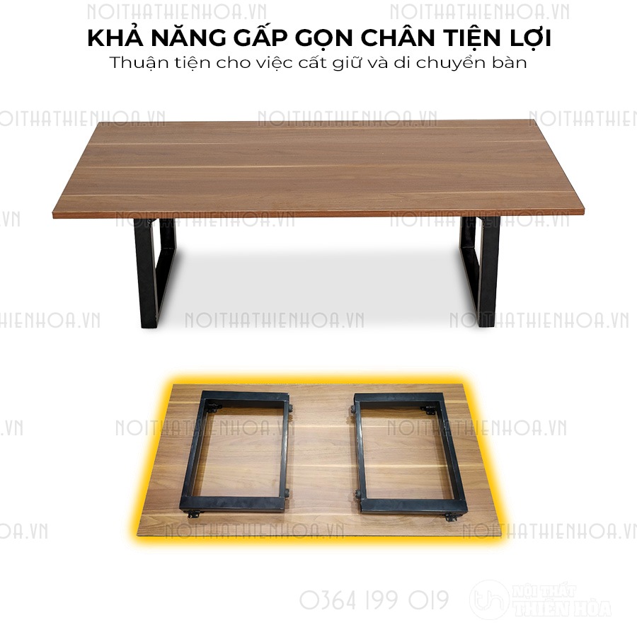 Bàn bệt làm việc chữ U mặt gỗ nâu - Khả năng gấp gọn chân tiện lợi