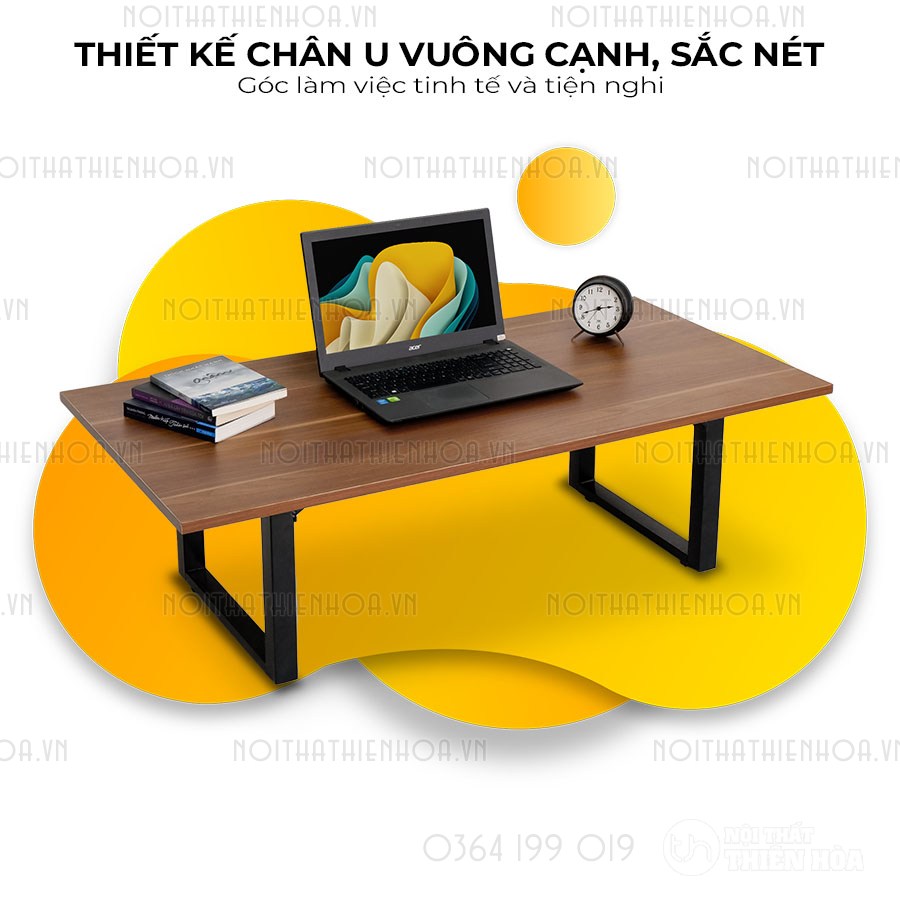 Bàn bệt làm việc chữ U mặt gỗ nâu - Thiết kế chân U vuông cạnh, sắc nét