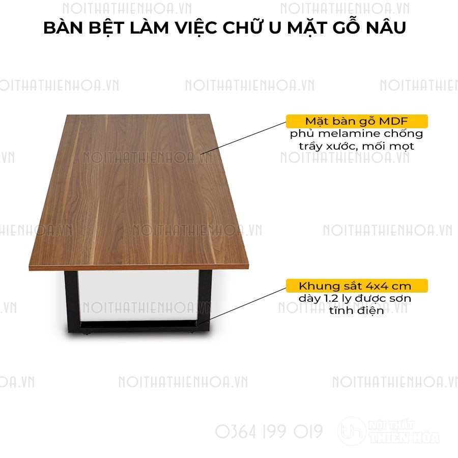 Bàn bệt làm việc chữ U mặt gỗ nâu (1)
