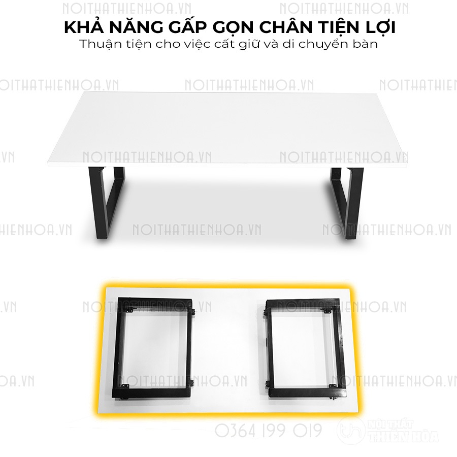 bàn bệt làm việc chữ u mặt trắng khả năng gấp gọn chân tiện lợi