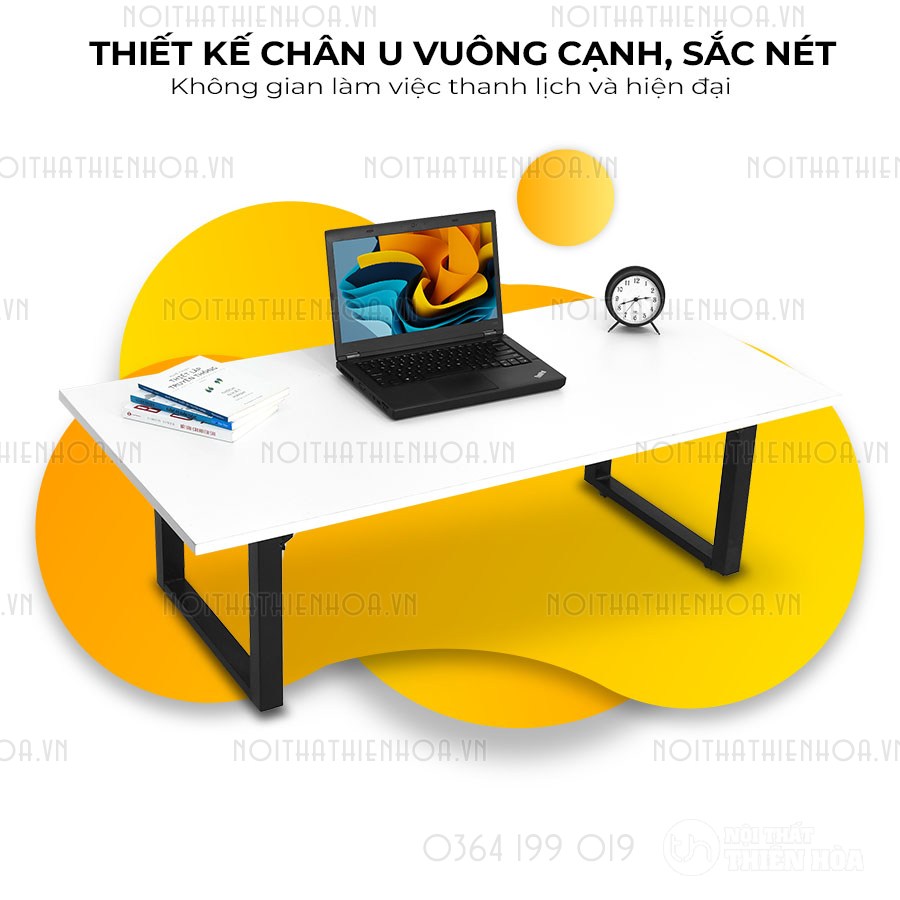 bàn bệt làm việc chữ u mặt trắng thiết kế chân u vuông cạnh sắc nét