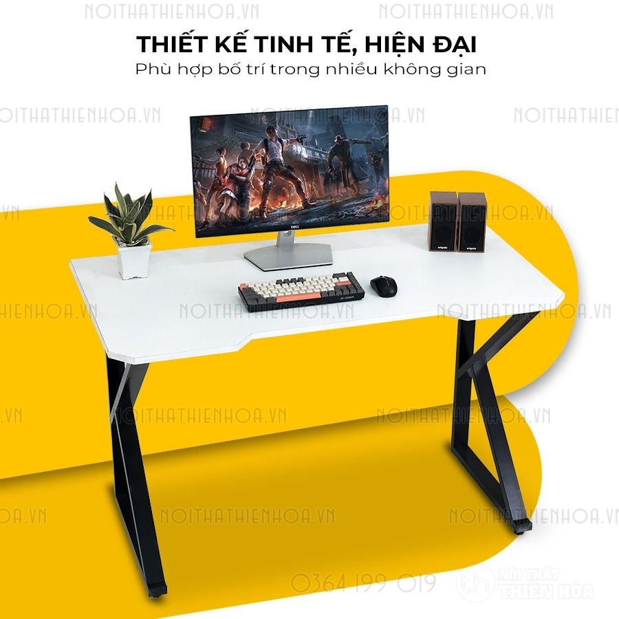 Bàn chữ K mặt Gaming Tích hợp lỗ đi dây Chân đen Mặt trắng - Thiết kế tinh tế, hiện đại