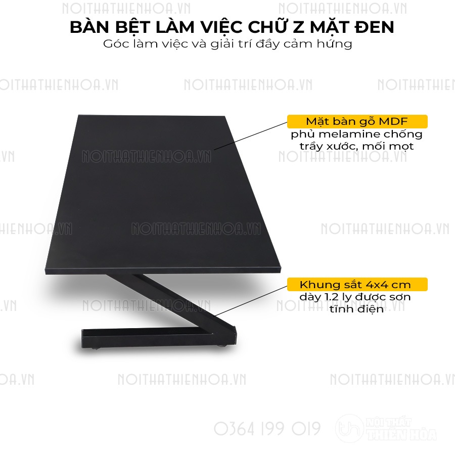 bàn ngồi bệt làm việc chữ Z mặt đen