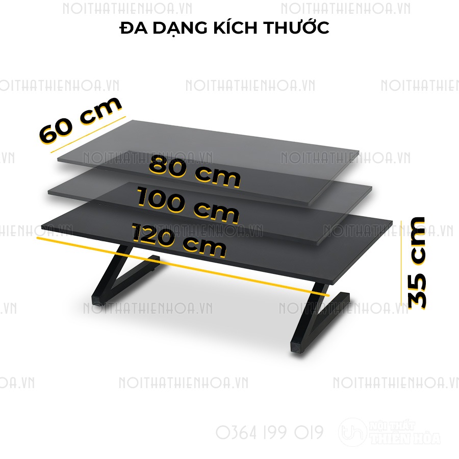 bàn ngồi bệt làm việc chữ Z mặt đen đa dạng kích thước