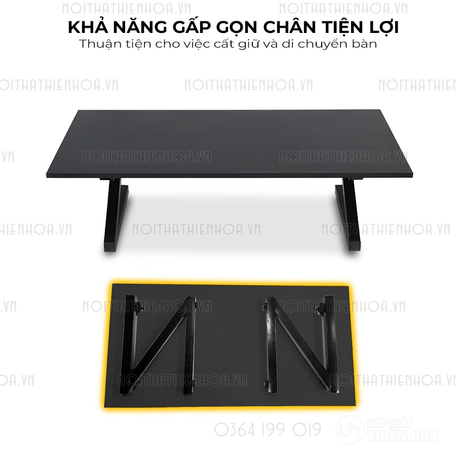 bàn ngồi bệt làm việc chữ Z mặt đen khả năng gấp gọn chân tiện lợi