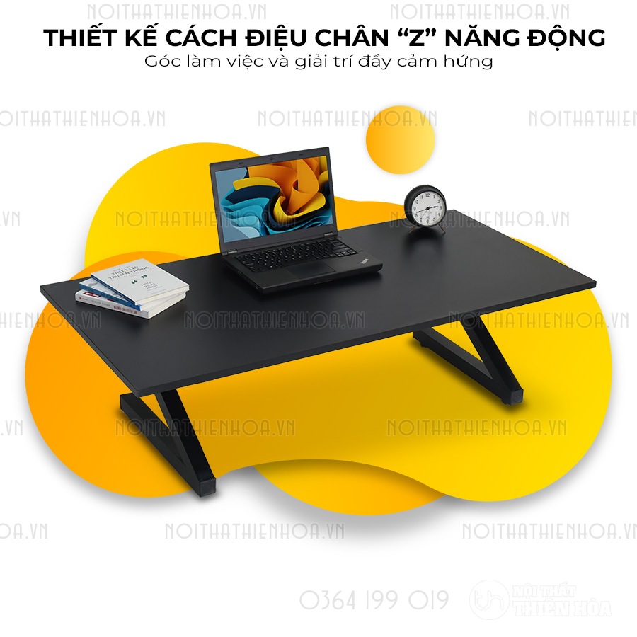 bàn ngồi bệt làm việc chữ Z mặt đen thiết kế cách điệu chân z năng động