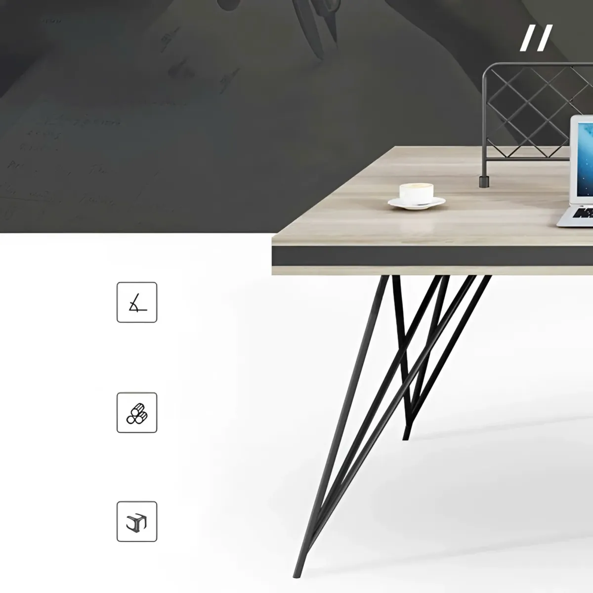 cum-ban-lam-viec-2-cho-chan-sat-cheo-co-tu-phu-ke-luu-tru-07 Cụm Bàn Làm Việc 2 Chỗ Chân Sắt Chéo Có Tủ Phụ Và Kệ Lưu Trữ