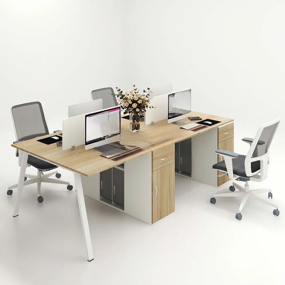 Cụm Bàn Làm Việc 4 Người Chân Sắt Sơn Tĩnh Điện Sang Trọng