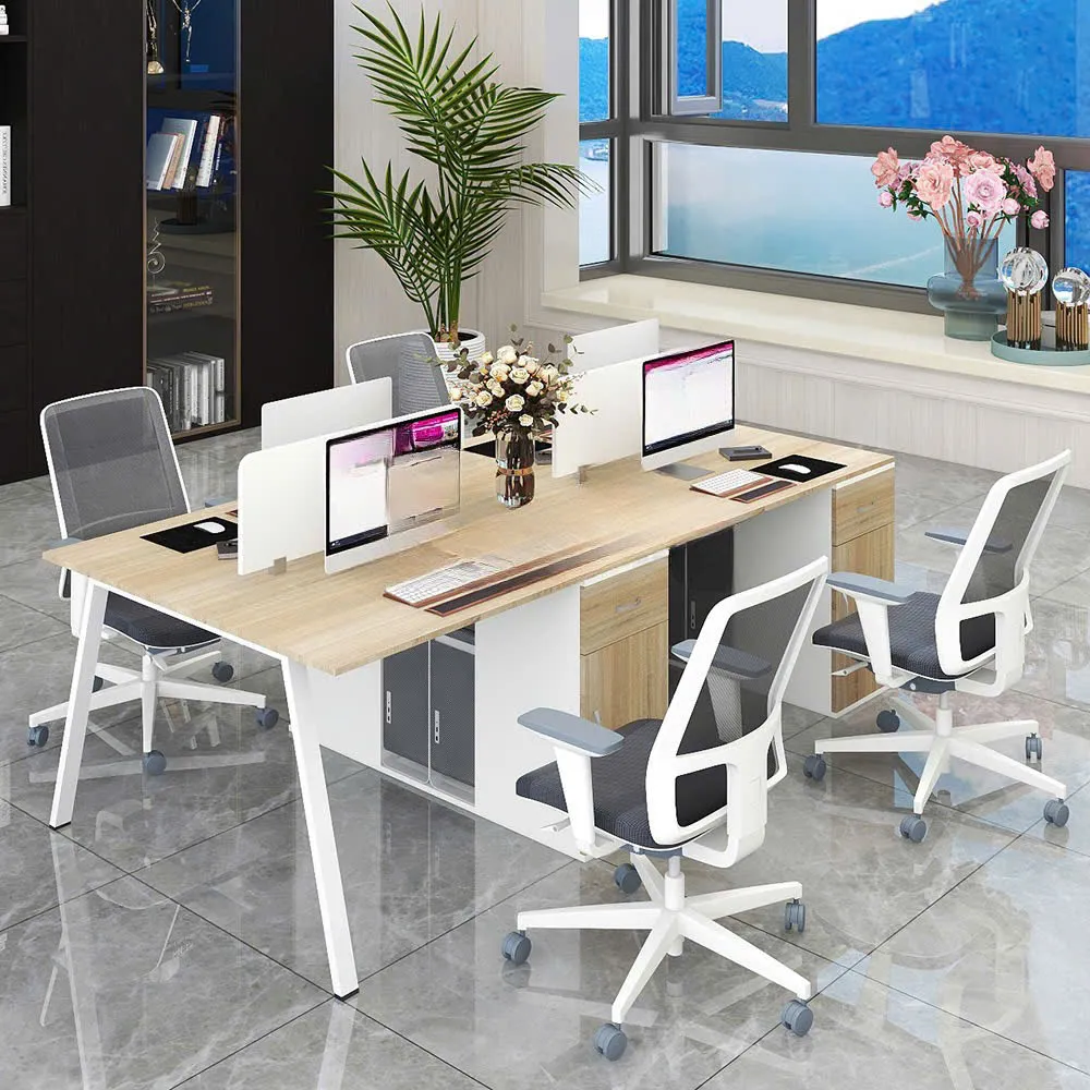 Cụm Bàn Làm Việc 4 Người Chân Sắt Sơn Tĩnh Điện Sang Trọng