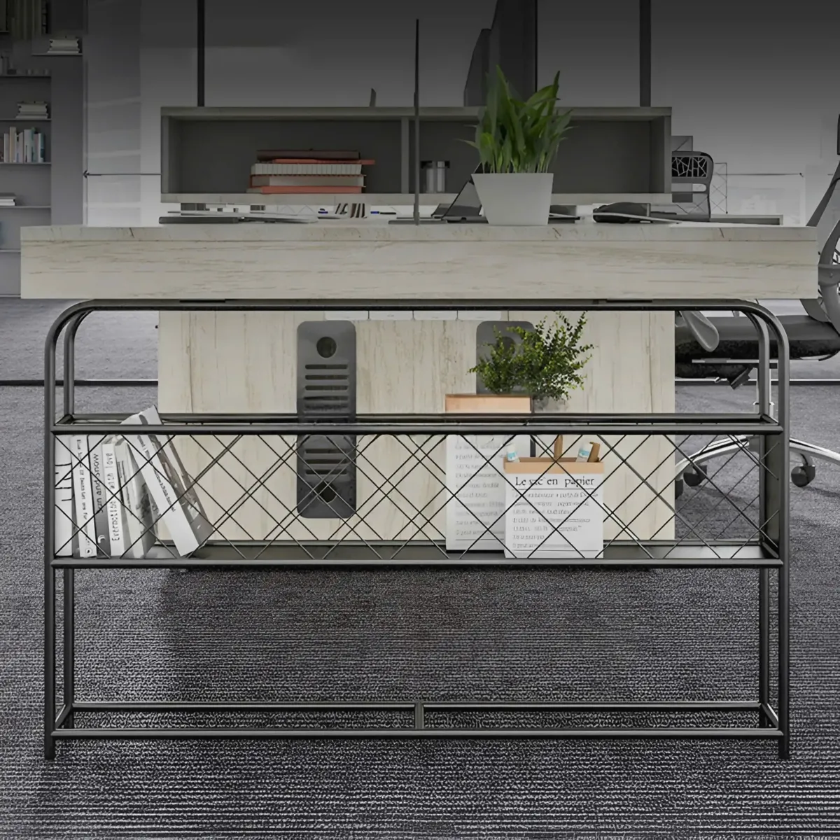 cum-ban-lam-viec-4-nguoi-co-hoc-tu-ke-sat-03 Cụm Bàn Làm Việc 4 Nhân Viên Có Hộc Tủ Và Kệ Sắt Tiện Lợi