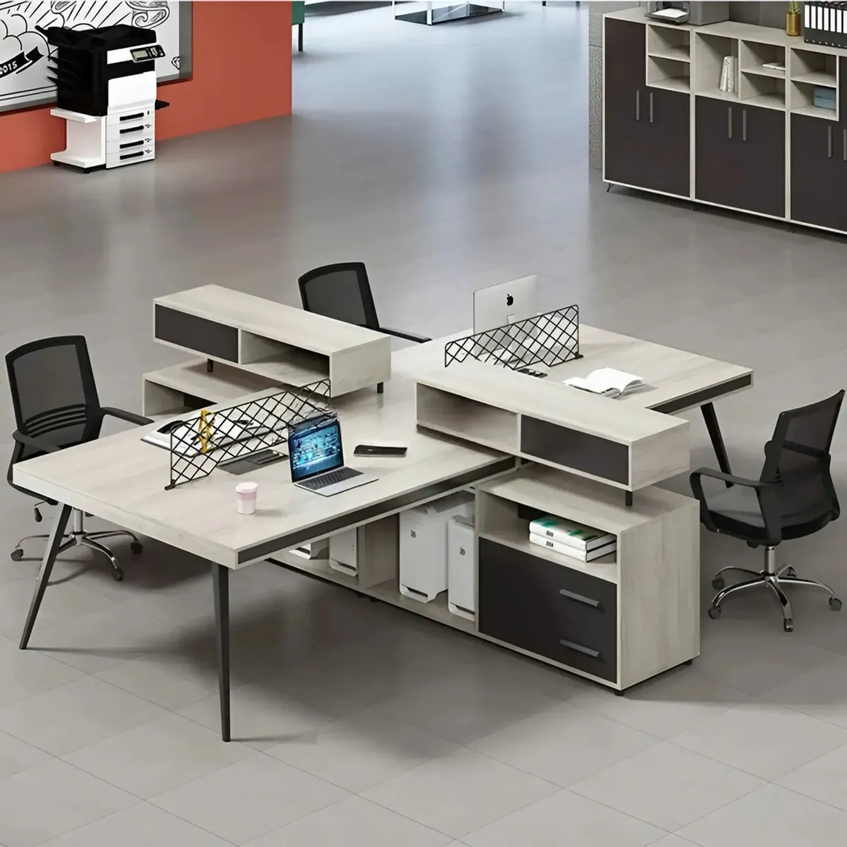 cum-ban-lam-viec-4-nguoi-co-hoc-tu-va-ke-luu-tru-da-dung-01 Cụm Bàn Làm Việc 4 Người Có Hộc Tủ Và Kệ Lưu Trữ Đa Dụng