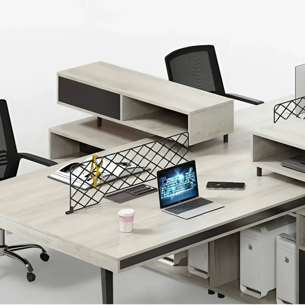 cum-ban-lam-viec-4-nguoi-co-hoc-tu-va-ke-luu-tru-da-dung-02 Cụm Bàn Làm Việc 4 Người Có Hộc Tủ Và Kệ Lưu Trữ Đa Dụng