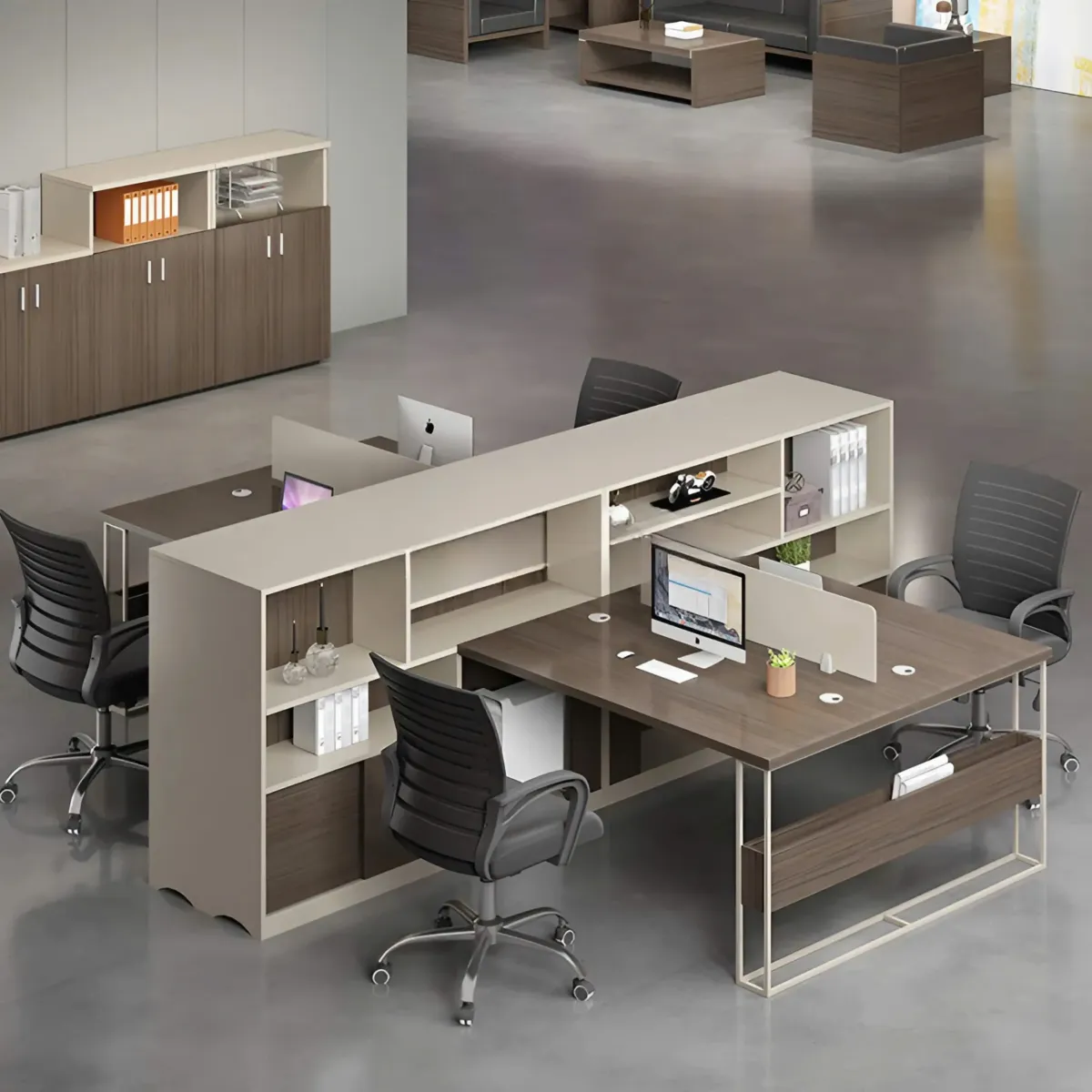 cum-ban-lam-viec-4-nguoi-co-vach-va-ke-trung-tam-01 Cụm Bàn Làm Việc 4 Người Có Vách Và Kệ Trung Tâm