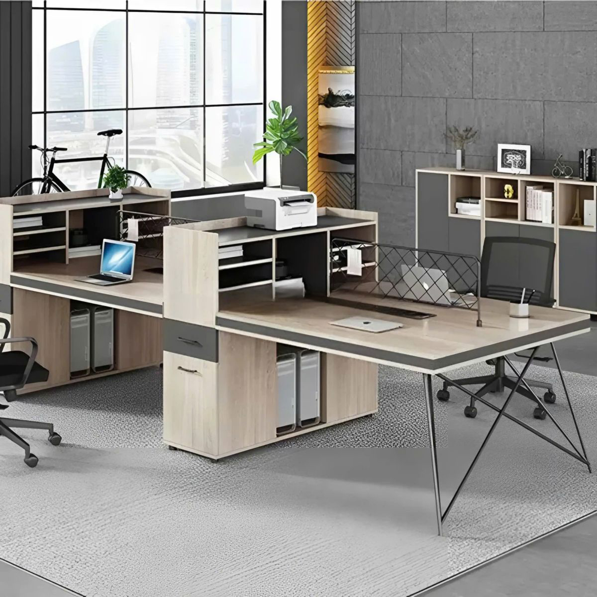 cum-ban-lam-viec-4-nguoi-kem-ke-nhieu-tang-sieu-gon-04 Cụm Bàn Làm Việc 4 Người Kèm Kệ Nhiều Tầng Siêu Gọn