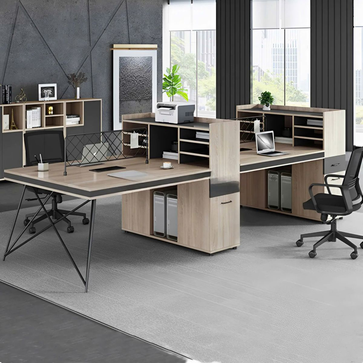 cum-ban-lam-viec-4-nguoi-kem-ke-nhieu-tang-sieu-gon-05 Cụm Bàn Làm Việc 4 Người Kèm Kệ Nhiều Tầng Siêu Gọn