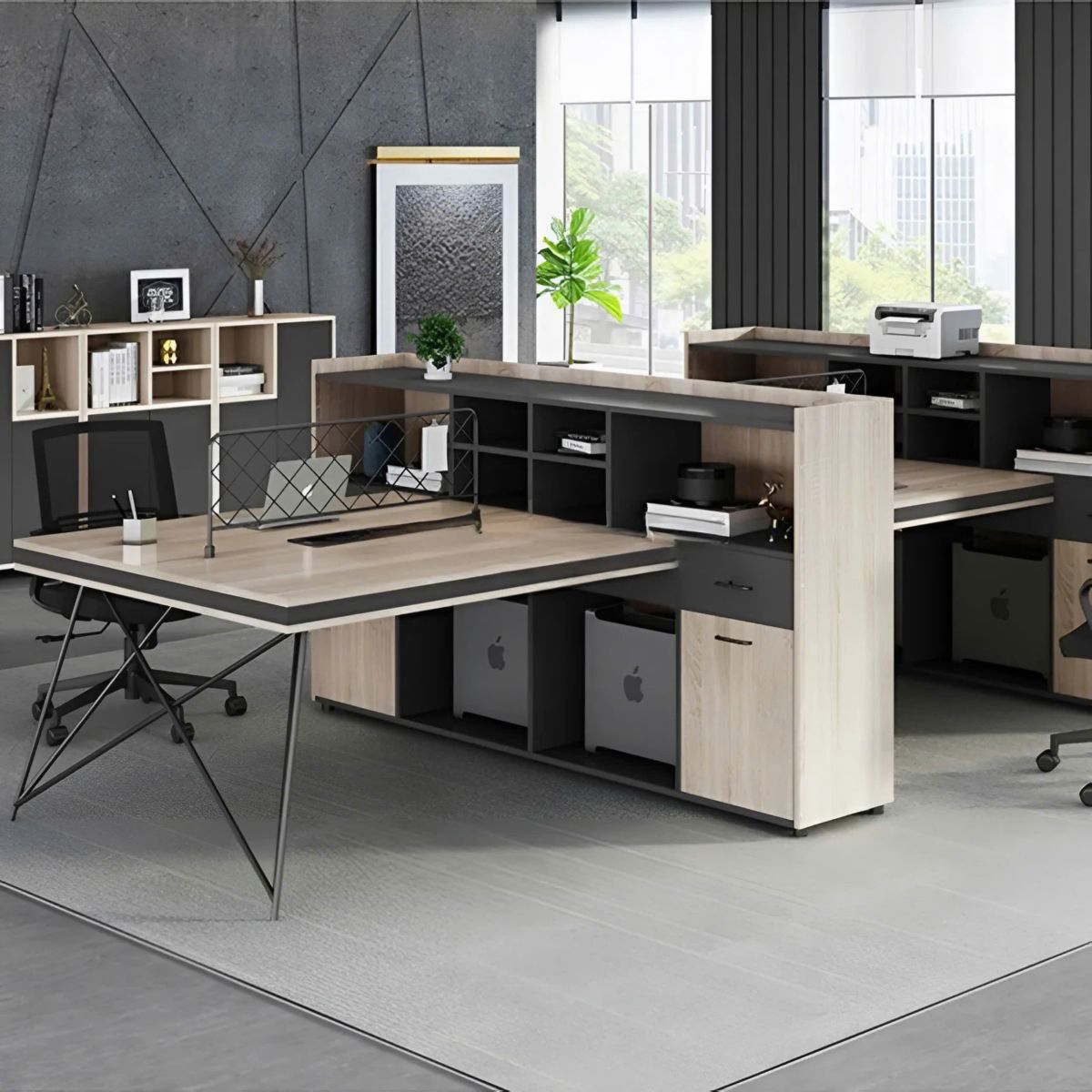 cum-ban-lam-viec-chan-sat-chu-x-4-cho-thiet-ke-tu-tinh-gon-02 Cụm Bàn Làm Việc Chân Sắt Chữ X 4 Chỗ Thiết Kế Tủ Tinh Gọn