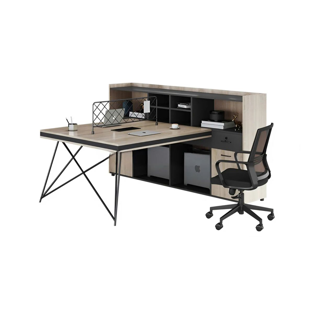 Cụm Bàn Làm Việc Đôi Văn Phòng Có Kệ Lưu Trữ Đa Năng