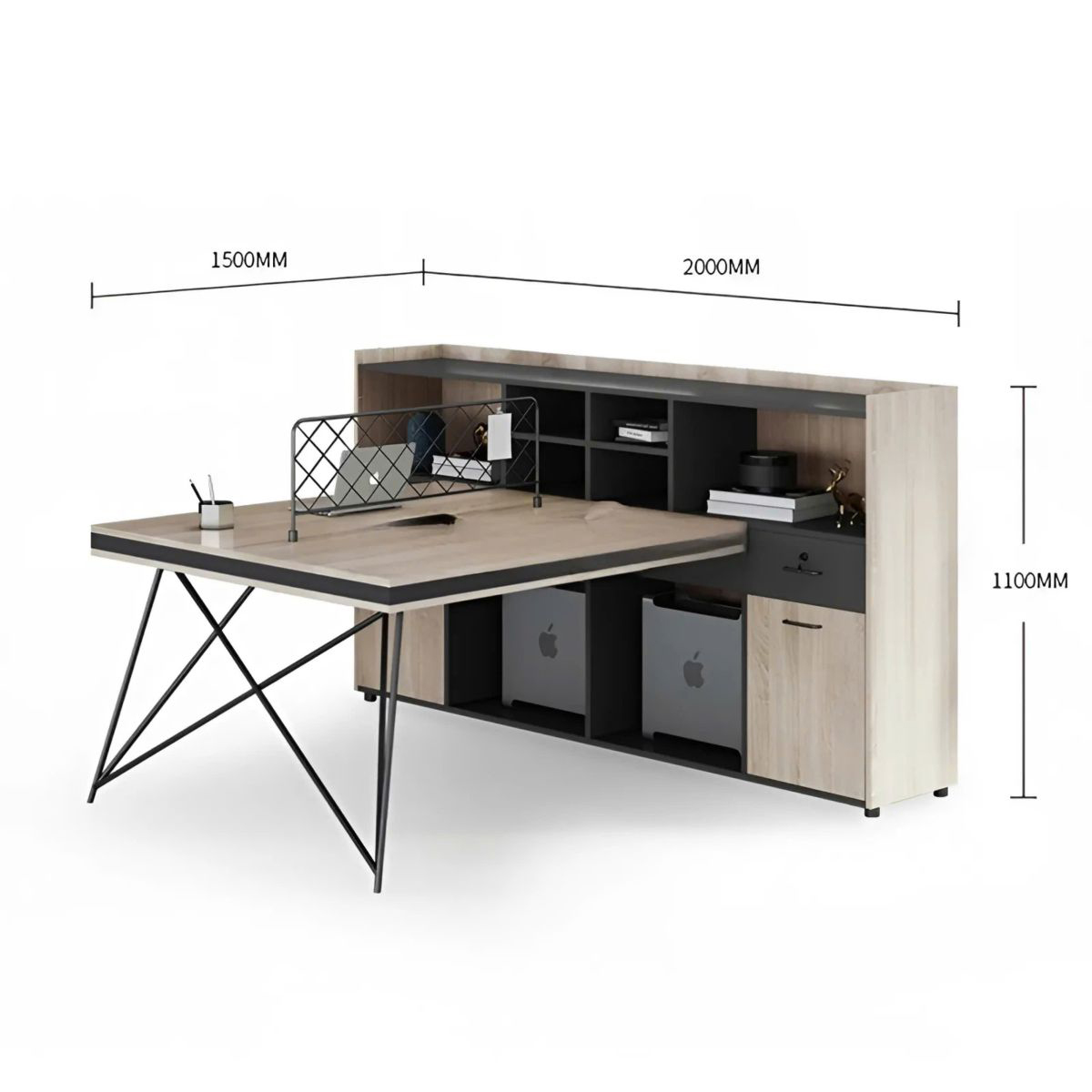 Cụm Bàn Làm Việc Đôi Văn Phòng Có Kệ Lưu Trữ Đa Năng