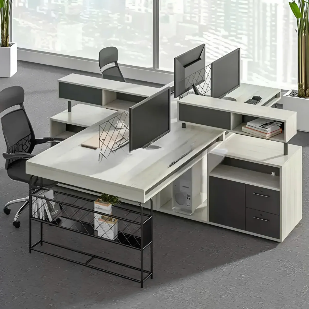 cum-ban-van-phong-4-nguoi-co-vach-ngan-luu-tru-01 Cụm Bàn Làm Việc Văn Phòng 4 Người Có Vách Ngăn Lưu Trữ Đa Năng